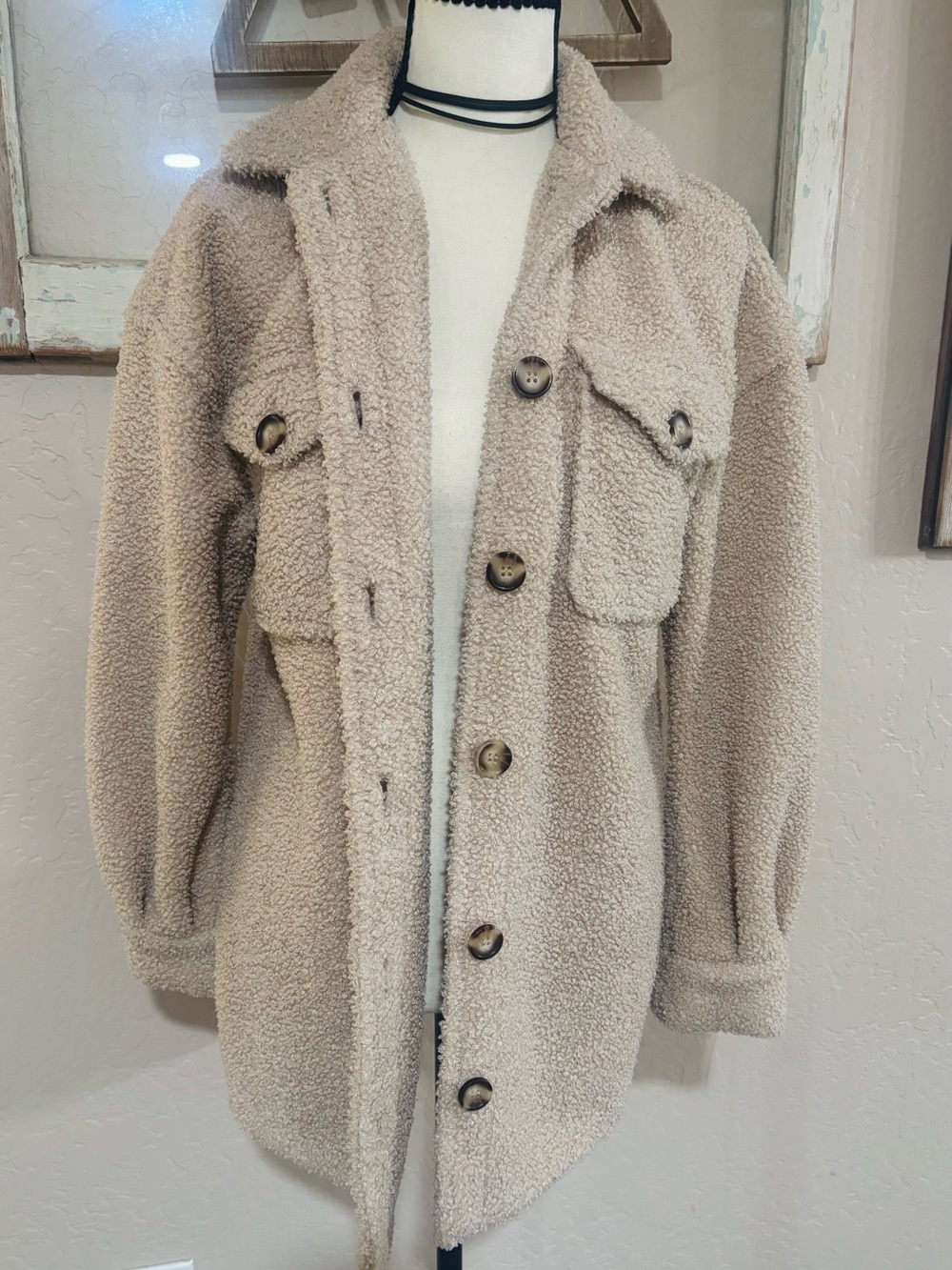 bagatelle Beige Teddy Button-Front Jacket